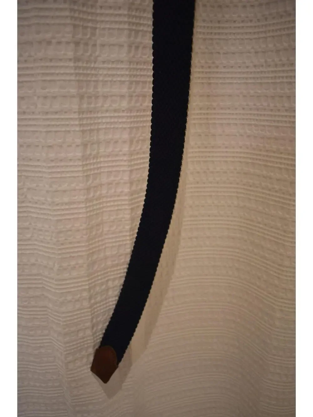 Navy Blue Woven Belt with Brown Leather Accents